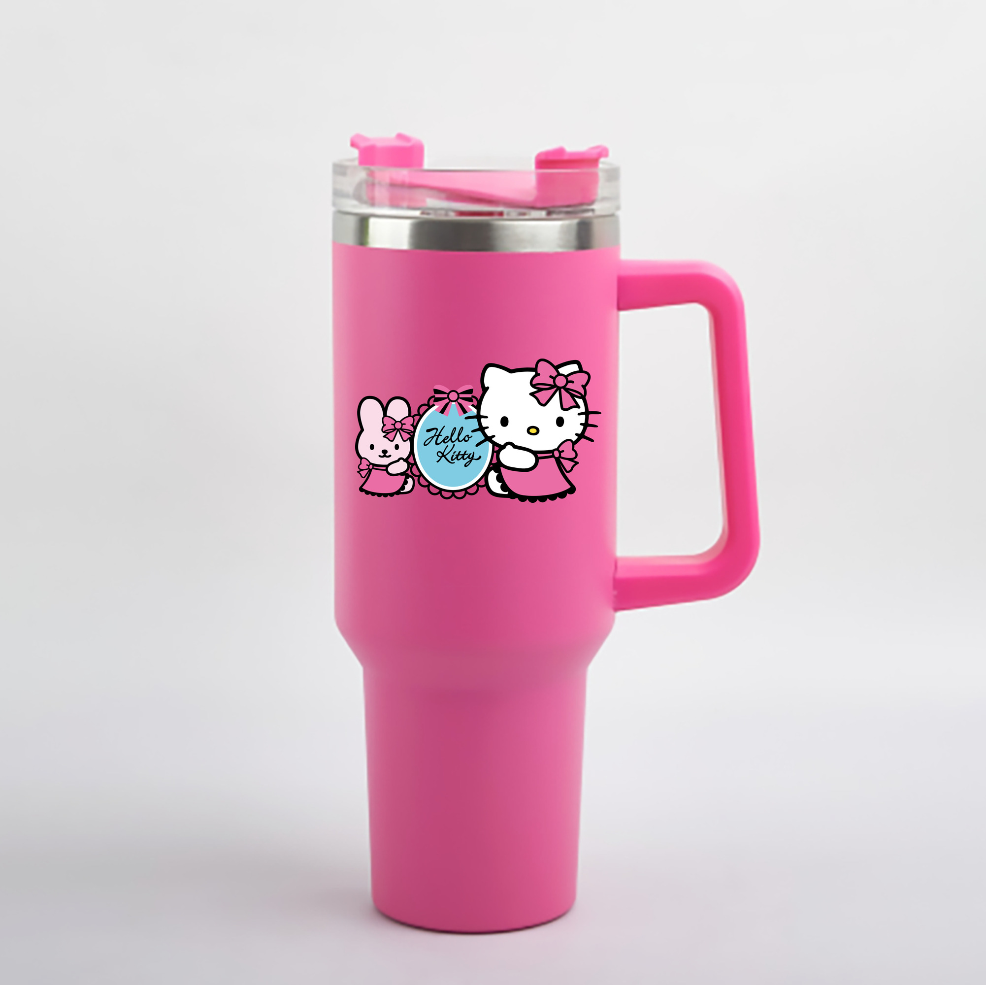 （画像用） Hello Kitty ハローキティ 1200mL車用タンブラー - クリスタルステッカー（プラスチックストロー付き）